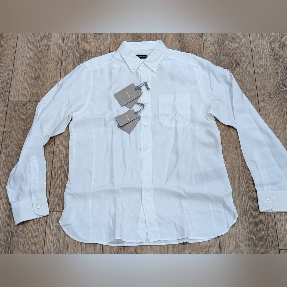 $790 TOM FORD Fluid Twill Lyocell LS Button Up Shirt White 42 US 16.5